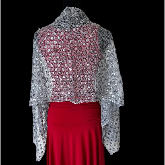 Sequin Open Weave Scarf Evening Shawl Gold Silver - Picture 7 of 15